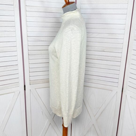 L.L. Bean Cotton Rolled Funnel Mock Neck Ragg Sweater Slub Knit Cream Medium - Picture 3 of 14